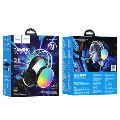 HOCO W109 RGB Gaming Headset – USB 7.1 Surround Sound, Noise-Canceling Mic & Ultra-Comfort Fit
