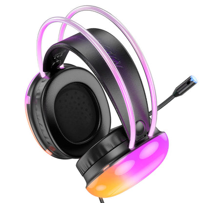 HOCO W109 RGB Gaming Headset – USB 7.1 Surround Sound, Noise-Canceling Mic & Ultra-Comfort Fit